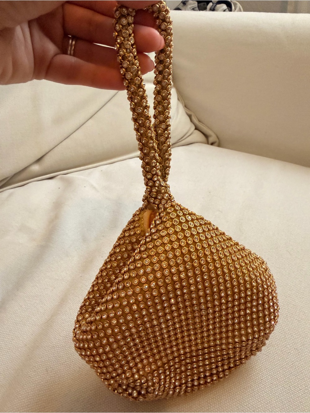 Gold Beaded Wristlet Evening Bag